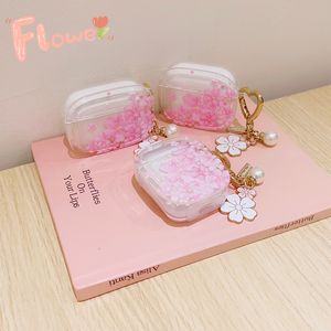 Мягкие чехлы из ТПУ с цветком и цветком для Airpods Pro2 Air pods 3 1 2 Air Pod Airpod Pro 2 Love Heart Pink Clear Sakura, аксессуары для наушников, защитная крышка с ремешком из бусин