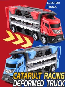 Diecast Model Çok Track Deformasyon Ejeksiyon Büyük Kamyon Katlanır Çocuk Oyuncak Araba Alaşım Track Racing Container 231030