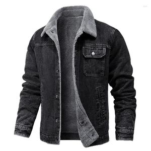 Мужские куртки, зимняя модная куртка с лацканами из овечьей шерсти, утепленная джинсовая ткань высокого качества, повседневное плотное и теплое пуховое пальто