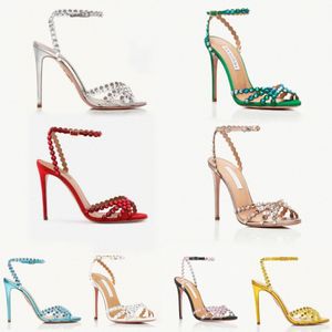 Aquazzura tekila sandal topuklu yaz gümüş mücevher kristal strappy kadınlar elbise ayakkabıları zarif kırmızı siyah mavi pembe beyaz altın stiletto yüksek topuk d3jf#