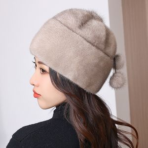 Женская роскошная шапка из натурального норкового меха, цилиндр, эластичная зимняя теплая шапка, уличная лыжная шапка с ушами