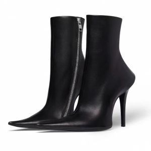 Chanellies Siyah Chandal Chanelity Deri Deri Bootie Sinlu Kırmızı Kadınlar Gerçek Ayak Parçaları Stiletto Topuk Ayak Bileği Botları Yan Zip Highheeled Moda Botları Lüks Tasarımcı Ayakkabı