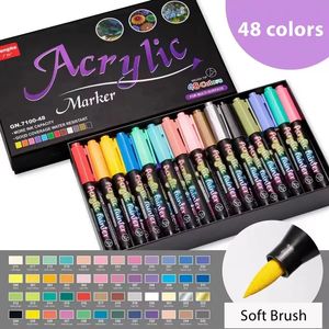 Markers 60 Colors Acrylic Markers Brush Pens for Fabric Rock Painting Pen Stone Ceramic Glass Canvas Wood DIY Card Making Art Supplies 231030