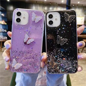 IPhone 15 14 13 12 11 Pro Max Bling Glitter Butterfly Love Heart Мягкий прозрачный чехол для 14 15 Plus Тонкий гелевый чехол