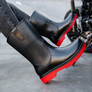 Yağmur Botları Erkek Yağmur Botları Uzun Tüp Su Ayakkabıları Kıkmaz Su Geçirmez Güvenlik İş Ayakkabıları Siyah Kırmızı Platform Diz Yağmur Botları Galoshes 231030