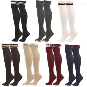 Erkek Çorap Sıkıştırma Medias Siyah Beyaz Çizgili Uzun Kadınlar Diz Uyluk Üzerinde VELETT Yüksek Çoraplar Kızlar Lolita Cosplay Kostümleri