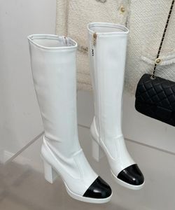 Kanal T Chanelliness Chanellies Kadın Ayakkabı Uzun Düz Botlar Kısa Botlar Deri Yüzey Kalın Topuk Yuvarlak Toe İç Fermuar Renk Engelleyen Düz Renk Bacak İnce