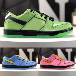 2024 with Box the Powerpuff Girls SB Running Shoes Bubbles Buttercup Blossom Men Women Sports Low Sneakers 36-45