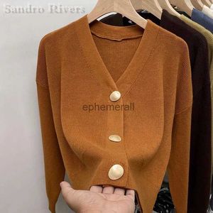 Kadın Sweaters Sandro Nehirler Hırka Örgü Sweater Kadın Sonbahar ve Kış Yüksek Belli Kısa V yaka Bluz Dış Aşınma Üstlerinin İnce Bölümü YQ231030