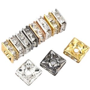 50pc/lot 6mm 8mm AB Gümüş Gümüş Renk Kare Rhinestone Rondelles Kristal Ara Ara Boncuklar Mücevher Yapımı Diy Bilezik Kolye Moda Mücevher Beads Boncuklar