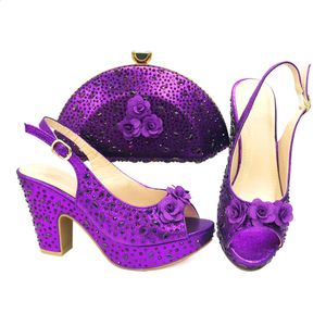 Сандалии последнего итальянского дизайна, модная женская обувь с подходящей сумкой, комплект нигерийской обуви фиолетового цвета для вечеринки 230713