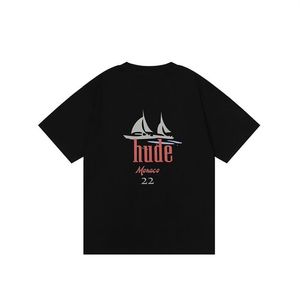 23ss Весенне-летняя футболка с принтом парусника и лодки Runner Paint Европа скейтборд Мужчины Женщины Повседневная футболка американского размера Tshirt309y