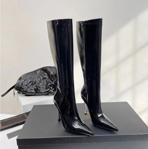 Tasarımcı Ayakkabı Kadınlar Pin Number Diz-Yüksek Bot Lüks Stiletto Topuk 10cm Buzağı Deri Deri Moda Botları Boyut 35-42