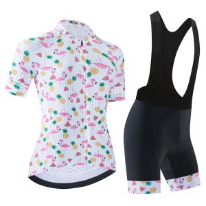 Kadın Bisiklet Giysileri Seti Bisiklet Jersey Bib Şort Kitleri Kısa Kollu Yol Bisikleti Gömlek Yaz için Bisiklet Kıyafetleri