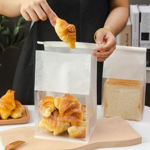 Depolama torbaları 50pcs ekmek tost kahvaltı kraft kağıt torba torbalar pencere ve ücretsiz teneke kravat düz alt gıda ambalaj