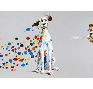 Cão animal dos desenhos animados com bolha colorida pintura a óleo pintada à mão em tela mural arte imagem para casa sala de estar decoração da parede8282249