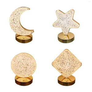Estatuetas decorativas lua estrelas em forma de candeeiro de mesa de cristal acrílico dourado luxuoso 3 modos de iluminação casa escritório decorações da sala de estar