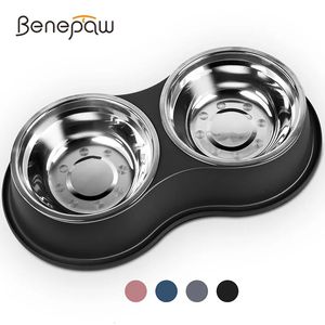 Köpek Kaseleri Besleyiciler Benepaw Paslanmaz Çelik Kaseler Slip Anti-Slip Pet Su Gıda Yemekleri Set Dökül