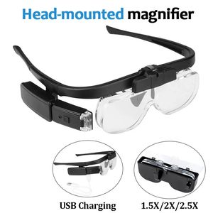 Magnifying Glasses Head-mounted Rechargeable Magnifier 1.5X 2.0X 2.5X LED Illuminated Magnifying Glass for Reading Jewelers Repair 231030