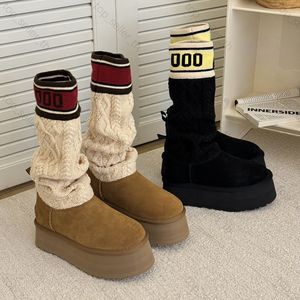 Uggies botları kadın patik tığ işi önyükleme kışlık platform tasarımcı ayakkabı kepçe kadınlar süet elastik streç ayak bileği ayakkabıları