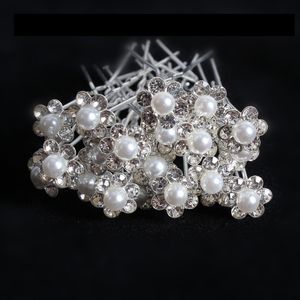 Bride's Hair Fork Pin U-Clip Diamond Pearl Flower Hairpin Chete de touca de shinestone Ornamento 20 PCS Caixas