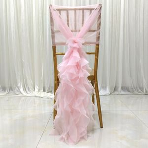 In Stock Blush Pink Ruffles Stuhl Deckung Vintage Romantic Stuhl Schärpe schöne Mode Hochzeitsdekorationen