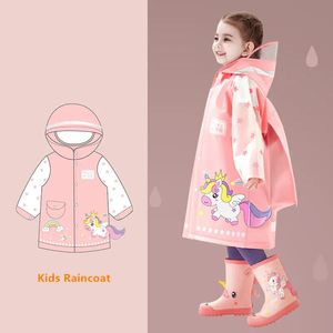 Rain Gear Cute Kids Raincoat Wateproof Children Dinosaur Unicorn Poncho Coat Jacket With Backpack Position Student RainWear 231031