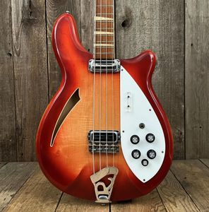 Custom 4005 4 Strings Fire Glo Cherry Sunburst Hollow Body Electric Bass Guitar Single F Hole Checkerboard Binding Gloss Lacquer Fingerboard MOP Triangle Inlay