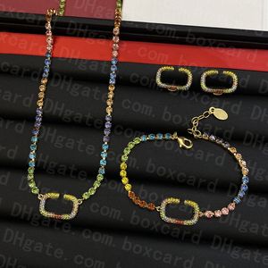 Colorful Rhinestone Earrings Bracelets Necklaces Sets Women Designer Crystal Necklace Bracelets Jewelry Sets Christmas Valentine Birthday Gift