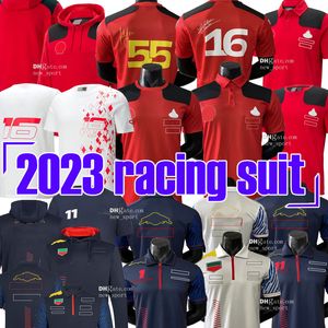 S-5XL 2023 2024 Formel 1 Neuer Rennanzug F1 ROT Schwarzes T-Shirt Nummer 55 16 rotes Kurzarm-POLO-Teamuniform-Revers schnell trocknend Top-Spieler 11 1