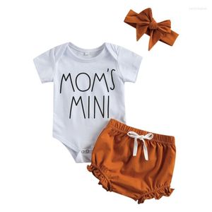 Giyim setleri Pudcoco 0-18m Toddler Bebek Kız Yaz 3pcs Set Mom's Mini Mektup Baskı Kısa Kollu Bodysuit Drawstring Fırlatılmış Şort
