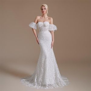 Denizkızı gelinlik basit tüp üst elbise tasarım beyaz uzun tatlı dantel parti gelinlik ys00067