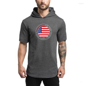 Erkek Tişörtler Marka Erkek Giysileri ABD Bayrak Tasarım Kısa Kollu İnce Fit Gömlek Pamuk Tişört Hoodies Fitness Spor Salyaçları Kapüşonlu Erkek