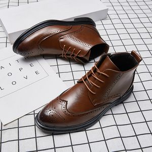 Erkek Ayakkabı Katı Ayak Bileği Botları Bullock Renk Oymak Yuvarlak Toe Dantel Yukarı Klasik Pu Moda Moda Sokakta Günlük 80