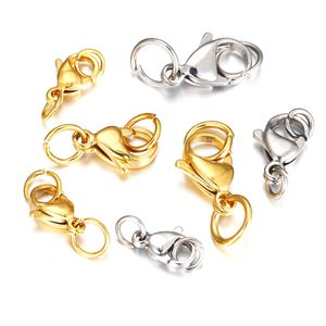 300pcs/lote ouro aço inoxidável encantos da lagosta Ganchos Ganchos conectores de salto anéis de salto para colar jóias de colar de braceletes