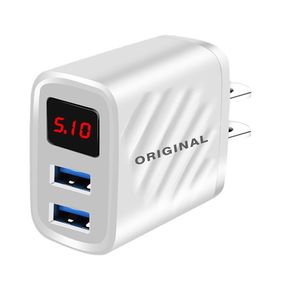 Зарядные устройства с двумя портами USB 2.4A Быстрая зарядка Многопортовый светодиодный экран Цифровой дисплей Зарядное устройство для мобильного телефона для Iphone 13 Pro Max Samsung ПК Планшет