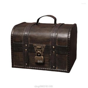 Смотреть коробки ретро -элегантная деревянная пиратская коробка хранения с заблокированием винтажное сундук с сокровищами для организатора N18 20 капля