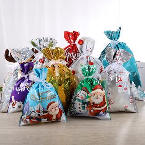 Merry Christmas Candy Bag Santa Hediye Çantaları Kar Tanesi Drawstring Çantası Noel Yılları için Süslemeler