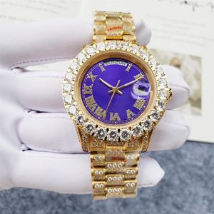 Kalça Pop Elmas İzle Lüks Kristal Rhinestone Otomatik Mekanik Analog Saat Buzlu Bileklik Bilek Saatleri