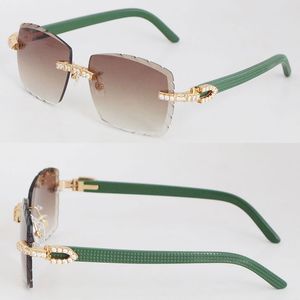 Tasarım Altın Pırlanta Güneş Gözlüğü Yeşil Plank Çıkarık 8200757 Vintage Kadın Ahşap Gözlükleri Ünlü Elmas Kesim Lens Lüks Büyük Taşlar Erkek ve Kadınlar Kare gözlükler