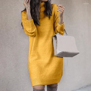 Kadın Sweaters Kadın Beltlank Uzun Kollu Kazak Elbise Kadın Sonbahar Kış Katı Sarı Gevşek Tunik Külük Örtü Elbiseler