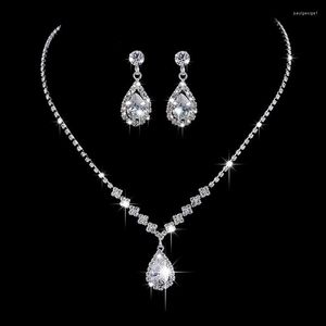 Necklace Earrings Set Luxury Shiny Angel Teardrop Bride Bridesmaid Wedding Jewelry Gifts