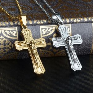 Kolye Kolyeler Erkekler Zincir Hıristiyan Takı Hediyeleri Vintage Cross Inri haç İsa Parça Kolye Altın Renk Paslanmaz Çelik