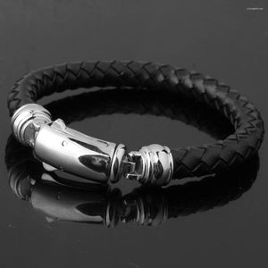 Link Armbänder Klassische Männer Hand-craft Echtes Leder Armband Edelstahl Mode Knopf Verschluss Armreifen Schmuck Drop