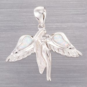Подвесные ожерелья Kongmoon Guardian Angel White Fire Opal Silver Lewelry для женщин ожерелье