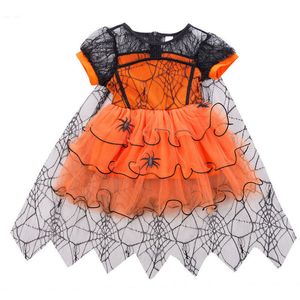 Kız Elbiseleri Cadılar Bayramı Bebek Kız Cadı Kostümü Çocuk Elbise Örümcek Web Dantel Gökkuşağı Süslü Elbise Bebek Kıyafet Çocuk Parti Giysileri 0-5T 220905