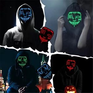 Halloween LED Mask EL Wire DJ Party Light Up Glow In Dark Movie Festival Party Cosplay Maschere di giorno di paga