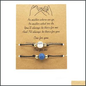 Очарование браслетов 10 мм Colorf Black White Lava Stone Beads Lover Pare Card Bracelet Регулируемый веревый браслет Essential Dhseller2010 DHJOY