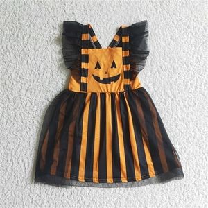 Özel Durumlar Butik Cadılar Bayramı Bebek Kız Pumpkin Sonbahar Yürümeye Başlayan Yürümeye Başlayan Kara Tül Twirl Dress Çocuklar Kısa Kollu Çocuk Bebek Çizgili Giyim 220830