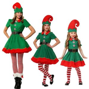Special Occasions Halloween Costume Adults Kid Green Christmas Elf Clothing Cosplay ParentChild Wear Adult Children Men And Women Xmas Party Suit 220905